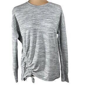 Reebok Women's Ruched Tie Side Heather Gray Crew Neck Long Sleeve Top Size M Med
